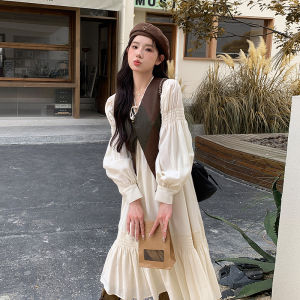 French Vintage Vest Dress Two-Piece Set Women Spring Autumn New High-End Sensation Elegant Meat Covering Slimming Long Dress