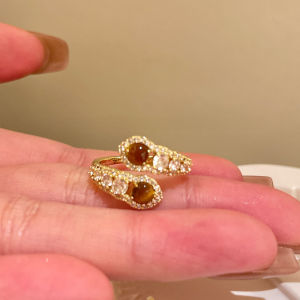 Fashionable Open Ring for Women Tiger Eye Zircon Ring Stylish Versatile Design Geometric Shape Alloy Material Daily Wear