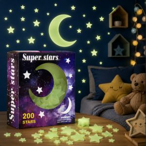 Multi-Size Mixed 3D Stereoscopic Luminous Stars And Moon Set Suitable 201 Pcs Glow in The Dark Stars for Ceiling Wall Decoration