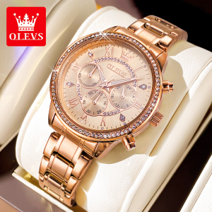 OLEVS Watches For Women Waterproof Original 2025 New Luminous Calendar Chronograph Casual Fashion Stainless Steel Strap Quartz Watch