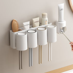Toothbrush Holder Mouthwash Cup Set Wall-mounted Bathroom Storage Rack Automatic Toothpaste Squeezer
