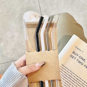 Food Grade Glass Bendable Straws Set Transparent Heat Resistant 20cm Milk Tea Cup Straws Reusable Eco Friendly Beverage Accessories