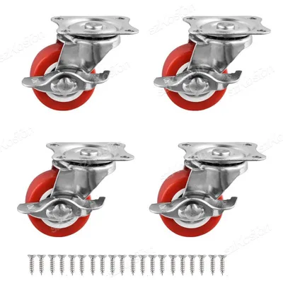 4Pcs/lot 1-2inch Furniture Caster PVC Red Universal Wheel Swivel Caster Roller Wheel For Platform Trolley Accessory