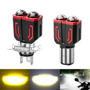 KEVANLY | 1pc H4 BA20D LED Motorcycle Headlight CSP Dual Color White Yellow Hi/Lo Beam Lens for Motorbike Headlight Scooter Fog Lamp