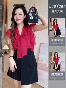 Fancy Small Dress Two-piece Set Beautiful French Chiffon Shirt Tops Matching Skirt Suit A- line Short Skirt for Women