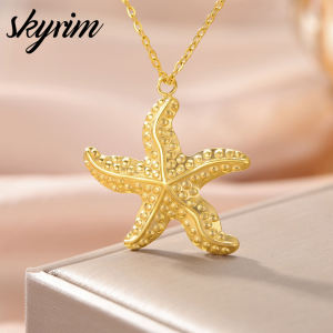 SKYRIM Titanium Stainless Steel Necklace Starfish Pendant Fashion Jewelry Womens Gift