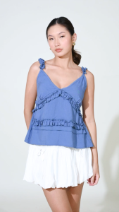 NAKD FASHION KAIA CHALLIS V NECK SPAGHETTI STRAPPY RUFFLE DAILY CASUAL SUMMER FLOWY TOP 6028