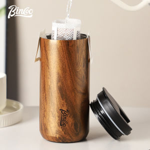 BINCOO Thermal Flask Wood Grain Stainless Steel Coffee Cup Insulated Tea Cup Portable Water Cup in Car for Outdoor and Office 550ML/400ML