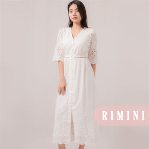 RIMINI - Dress Wanita Pesta Berlengan Vneck Katun Bordir Maxi S-XL- Evielle Dress 524786