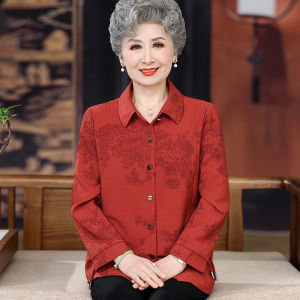 Spring Fashion Thin Long Sleeve Shirt Set for Elderly Women Grandmother Mom Summer Outerwear Casual Loose Fit Polyester Blend