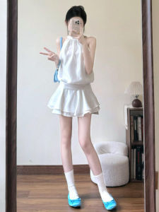 Korean Style Unique Beautiful Waist-Cut Dress Gentle Wind Super Good Looking Hanging Neck Sleeveless Halter Dress Summer