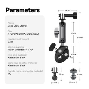 TELESIN Camera Clamp Mount Bike Motorcycle Handlebar Aluminum Alloy Super Clamp Holder Clip For Camera GoPro DJI OSMO Insta360