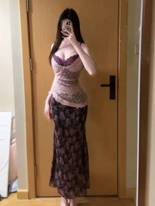 CHANGTONG | Unique Beautiful Flowered Strap Camisole Faux Two-Piece Waist-Shaping Bodycon Dress