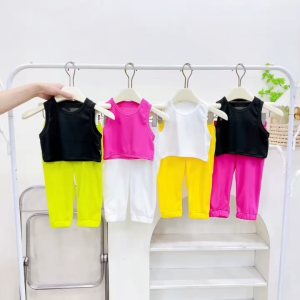 Bộ Áo Croptop Sát Nách+Quần Bom Dài Cho Bé Gái Thun Tăm Co Giãn Mềm Mát Năng Động Dễ Thương