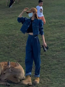 Early Autumn Denim Casual Fancy Denim Coat Set Womens 2024 Lightly Mature Short Coat Parka Two-Piece Pants