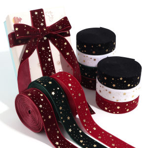 Single-sided Velvet Ribbons Hot Stamping Stars DIY Gift Wrapping Wedding Bouquet Christmas Party Supplies Decor Hair Accessories