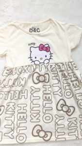 Dress anak perempuan Text Hello Kitty krem / COD / Baju anak / Dress murah