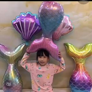 DINOSO Balon Foil Jumbo Tema Mermaid Hewan Laut Balon Karakter Putri Duyung Hewan Laut Perlengkapan Dekorasi Pesta