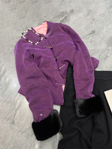 YUFUQING | New Chinese Style Thickened Cotton Jacket Womens Short Down Coat Purple Cotton Padded Outerwear Winter Small Size Friendly