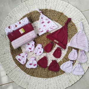 4in1 / Bedong Set Topi Dan Sartaki Untuk Bayi Baru Lahir Terbaru Baby Newborn Seri Abuabu