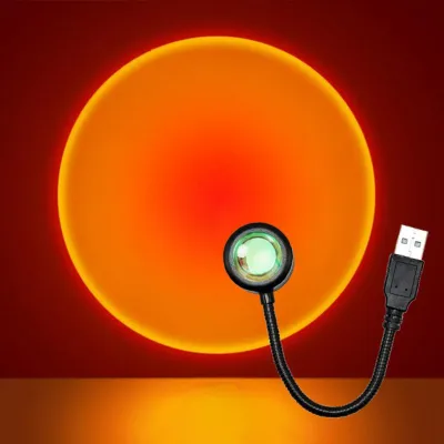 USB Rainbow LED Đèn Ngủ Máy Chiếu Điện Thoại Di Động Selfie Hoàng Hôn Chụp Ảnh Ánh Sáng Neon Tường Bầu Không Khí Hình Tròn Chiếu Sáng