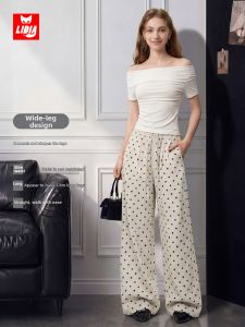 LIDIA | Relaxed Fit Slimming Drawstring Waist Dots Beige Culottes