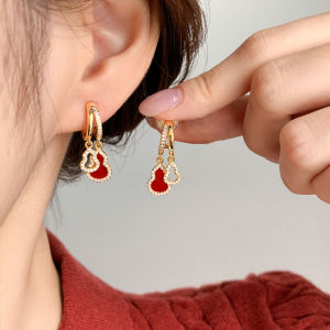 YICAN | Wine Red Diamond-encrusted Gourd Earrings