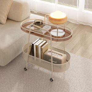 Internet Celebrity Movable Glass Side Table Living Room with Wheels Mid-Ancient Trolley Coffee Table Storage Side Table Sofa Corner Table Side Cabinet