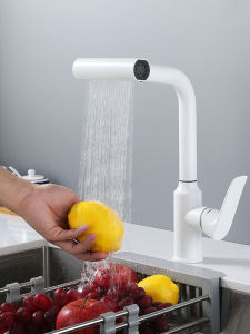 Retractable Kitchen Sink Faucet White Fly Rain Dual Temperature Water Tap Stainless Steel Rotatable Single Handle Kitchen Mixer Tap