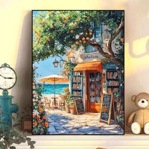 ภาพตกแต่งร้านหนังสือชายหาด จิตรกรรมวินเทจสำหรับตกแต่งห้องนั่งเล่น สไตล์เรียบง่าย เรียบง่าย ภาพทิวทัศน์ ภาพสติกเกอร์ตกแต่งห้องนั่งเล่น ร้านกาแฟ ภาพปะผีเสื้อ