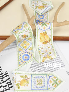 ศิลปะ ตกแต่ง ผ้าไหม ผ้าพันคอ ผู้หญิง น้ําหอมผูกคอเชิ้ต กลิ่นมะนาว ริบบิ้นยาวบาง สไตล์เกาหลี ผ้าพันคอโพลีไฟเบอร์