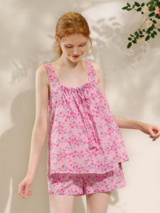 XEXZ | ชุดนอนผู้หญิง XEXZ ผ้าฝ้ายแท้คุณภาพเยี่ยมพร้อมลายดอกไม้ ชุดกระโปรงสั้น ชุดนอนสบาย ๆ ในฤดูร้อน ชุดนอนผู้หญิง