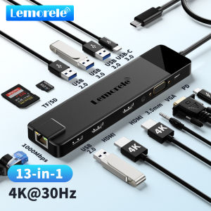 Lemorele | Lemorele TC100 13-in-1 USB C Hub for MacBook 4K HDMI Docking Station 5Gbps USB 3.0 100W PD Ethernet SD/TF VGA Audio - Plug & Pla