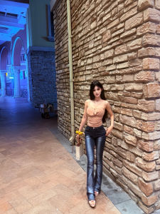 American Style Low Waist Deep Blue Jeans Elastic Slimming Leg Lengthening Micro Flared Floor-Length Versatile Long Pants