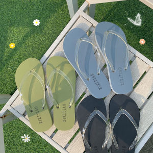 Dép Tông Kẻ Sọc Nhỏ Dép Lê Đi Biển Trong Suốt Đế Bằng Kẹp Ngón Chân Bờ Biển Cặp Đôi Đi Bên Ngoài Sành Điệu Instagram Cho Nữ Mùa Hè