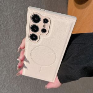 Luxury Leather Texture Magnetic Matte Case For Samsung S25 S24 S23 Ultra Plus For Magsafe Camera Protection Shockproof Cover
