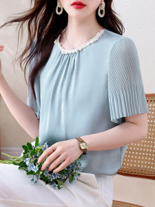 DAIXIANGFEIZI | Womens Summer Satin Blouse Short Sleeve