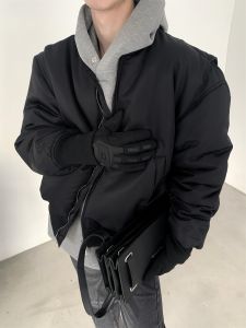 Thickened Black Cotton Baseball Jacket for Men Autumn Mountain Wind High Street Style Functional Design Youth Casual Fashion