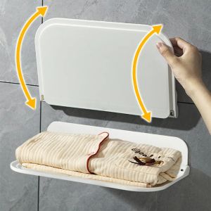 Foldable Wall Shelf Punch-Free Wall-mounted Plastic Storage Rack Phone Holder Bathroom Toilet Towel Remote Control Storage Rack