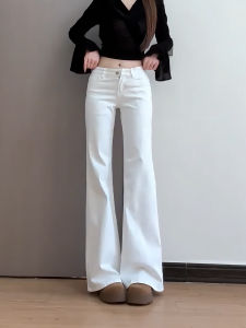 MANMI | White Low Waist Flared Jeans Slim Fit For Petite 2025 Fall/Winter New