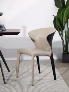 Italian Minimalist Genuine Leather Dining Chair Designer Home Bar Stool Back Chair Nordic Simple Luxury Casual Leather Chair