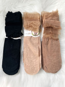 ถุงน่องสั้นลูกไม้ลายดอกไม้ระบายอากาศได้ดีเซ็กซี่สีเนื้อทนทานถุงน่องผู้หญิง ถุงเท้าแบบสวมสั้น ถุงเท้าลำลอง ถุงเท้าผ้าไนลอน