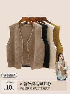 Womens V-Neck Knitted Vest Cardigan Sleeveless Outerwear Black Commute Style Regular Thickness Single Button Pure Color