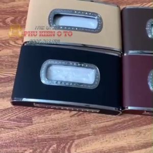 Hộp Đựng Khăn Giấy Bọc Da Trên Ô Tô Kèm Đồng Hồ Và Bảng Số Điện Thoại Cao Cấp- Viền Mạ Kim Loại Sáng Bóng