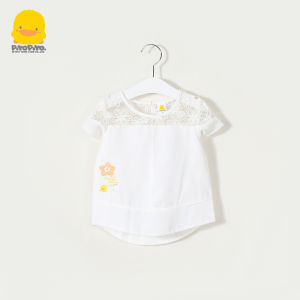 เสื้อยืดแขนสั้นผ้าไนลอนลายเป็ดสีเหลืองสำหรับเด็กผู้หญิงในช่วงฤดูร้อน เสื้อผ้าเด็กผู้หญิงสไตล์หวานๆ แขนสั้น ทรงปกติ