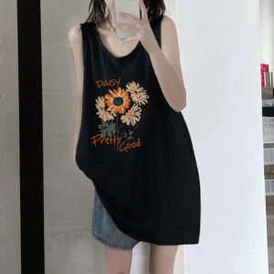 American Retro Pure Cotton Sleeveless Basketball Vest Womens Summer Loose Sports Top Outerwear Casual Printed T-Shirt