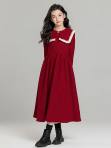 Girls Sweet Fleece-lined Autumn Winter Princess Dress Childrens Fashion Soft Velvet Fabric High Waist New Years Dress