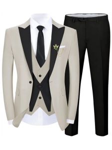 3 Piece Mens Formal Tuxedo Suits Peak Lapel Blazer Set for Prom Party Celebration Important Interviews Tailored Groom Tuxedos