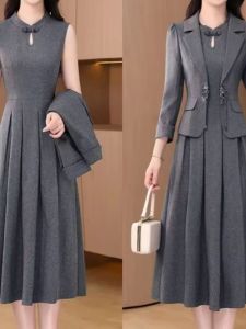 Early Autumn Long Sleeve Two-Piece Set Dress Womens 2025 Autumn Winter New Style Elegance National Style Mom Vest Skirt Set Trendy