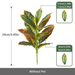 Kmitang | 24-41cm Fake Banyan Tree Artificial Ficus Plants Branch Faux Palm Tree Real Touch Plastic Codiaeum Leaves for Home Garden Decor